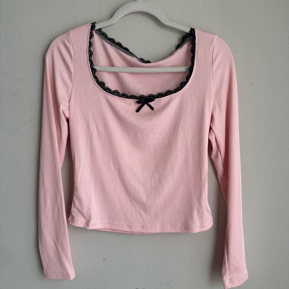 Elegant Pink Lace Trim Top